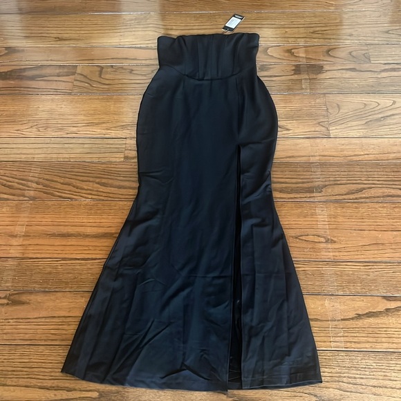 Clubl London Daphne Black Bandeau Corset Thigh Split Maxi Dress Size 6 NWT - Picture 4 of 12